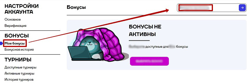 Страница с бонусами в Личном кабинете 