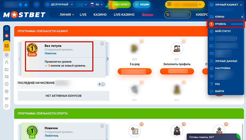Страница программы лояльности