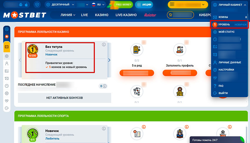 Страница программы лояльности